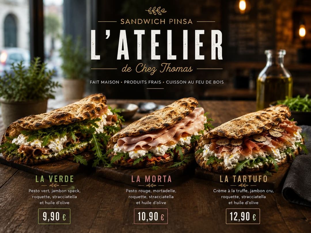 Les sandwichs pinsa La Verde, La Morta et La Tartufo - L'Atelier de Chez Thomas Hazebrouck