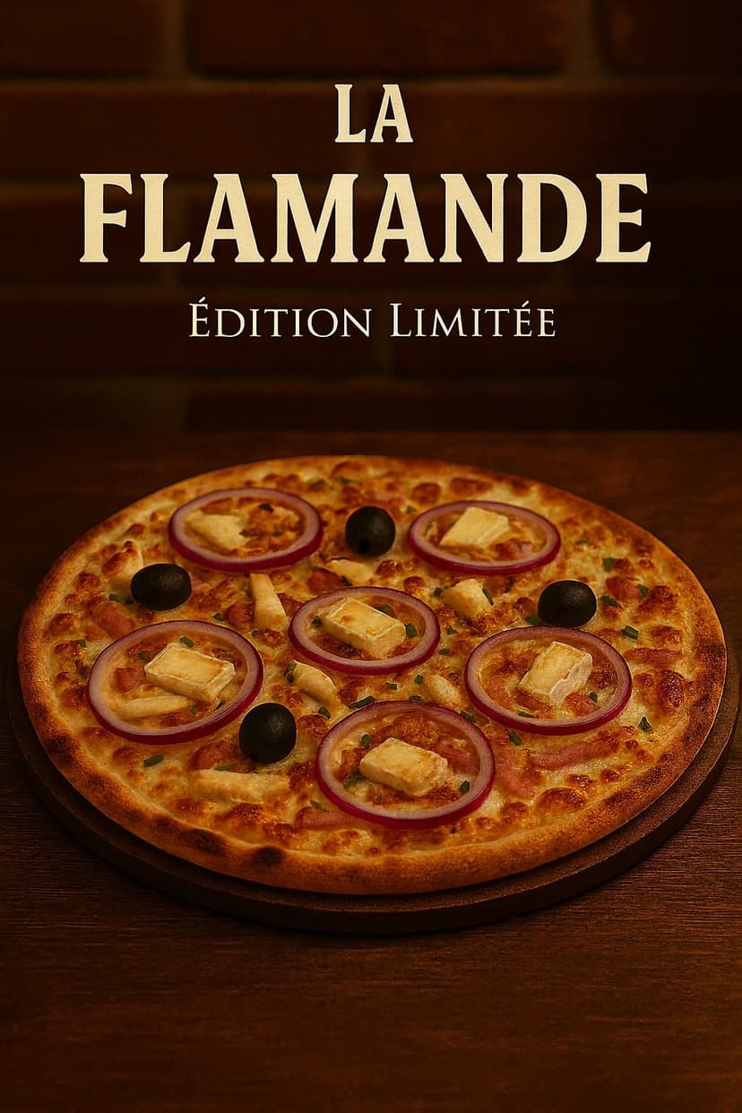 Pizza La Flamande Base crème Emmental Mozza - Pizzeria Chez Thomas Hazebrouck